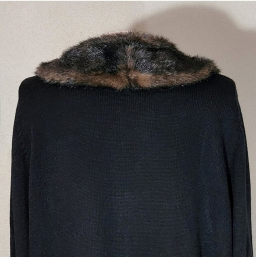 Kathie Lee Faux Cardigan Vintage Faux Fur Collar Sleeveless Knit Brown Size M… - Picture 7 of 17